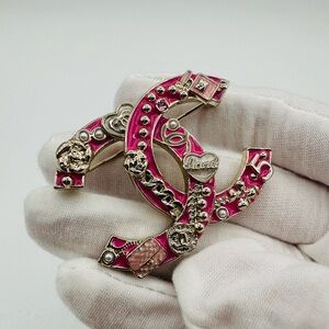 Chanel Pink Enamel Brooch Vintage